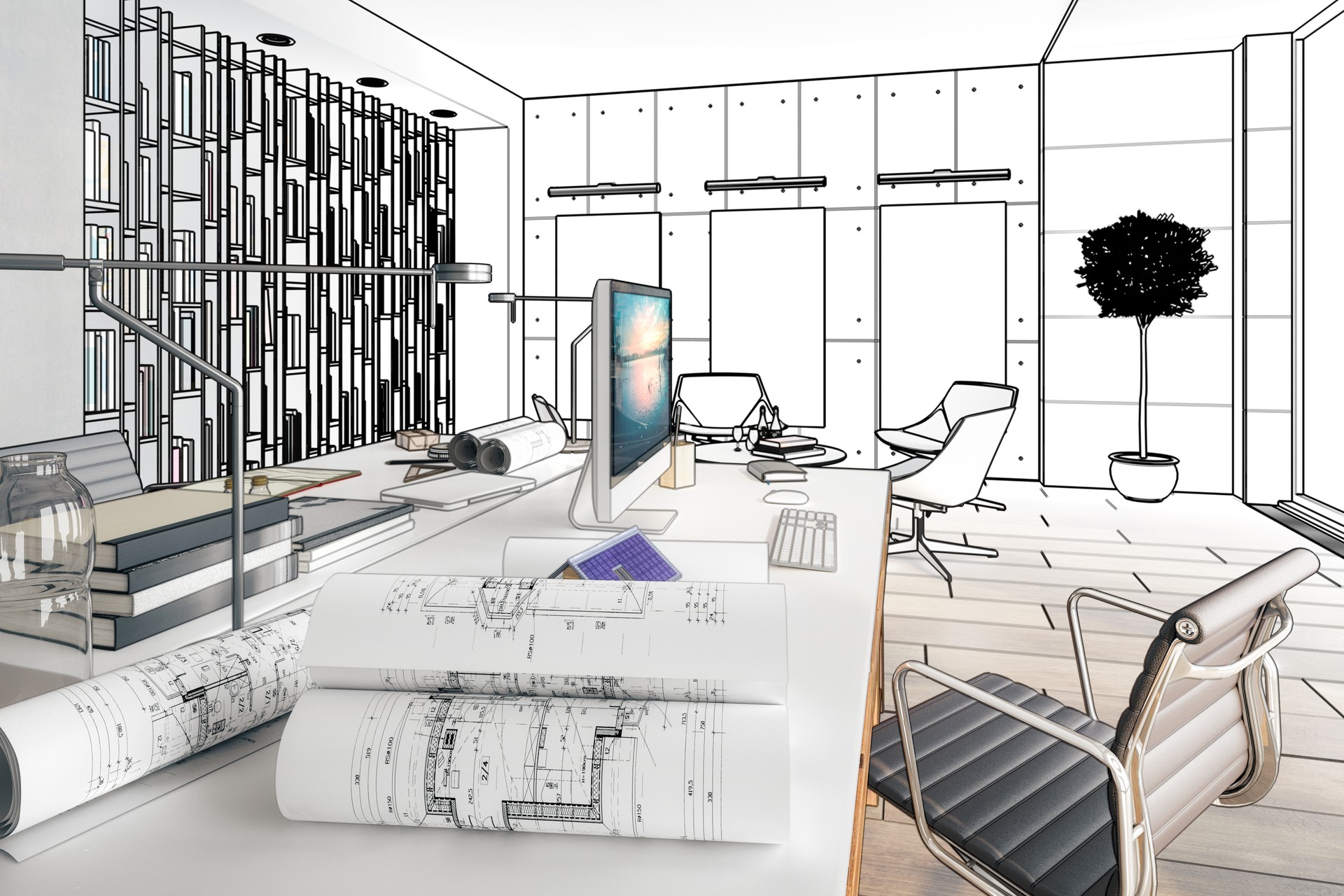 Contemporary Penthouse Workspace Environment (draft) - 3D Visualization